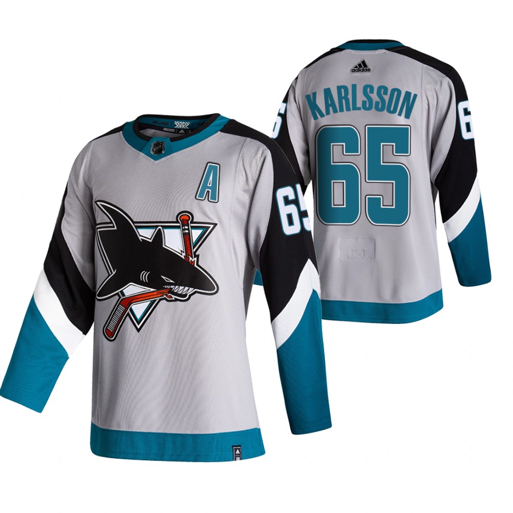 2021 Adidias San Jose Sharks #65 Erik Karlsson Grey Men Reverse Retro Alternate NHL Jersey